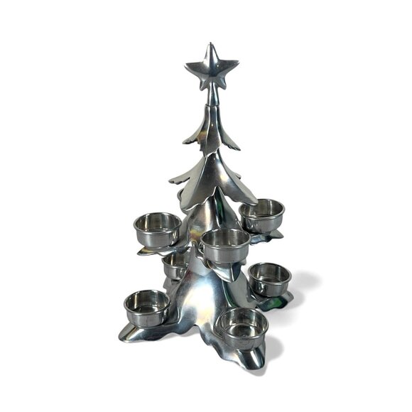 Pottery Barn Other - vintage Pottery Barn 11" Tall Crome Christmas Tree 8 Votive Candle Holder